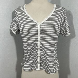 Self E Crop Top Womens Medium Striped‎ Button Up Cropped Ribbed 90s Y2K